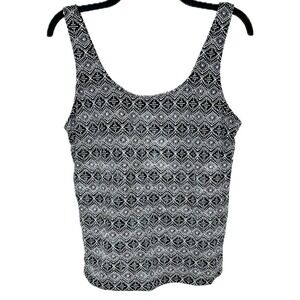LL Bean Tankini Top 16 L Swimsuit Black White Shelf Bra Wireless Beach UPF‎ 50+